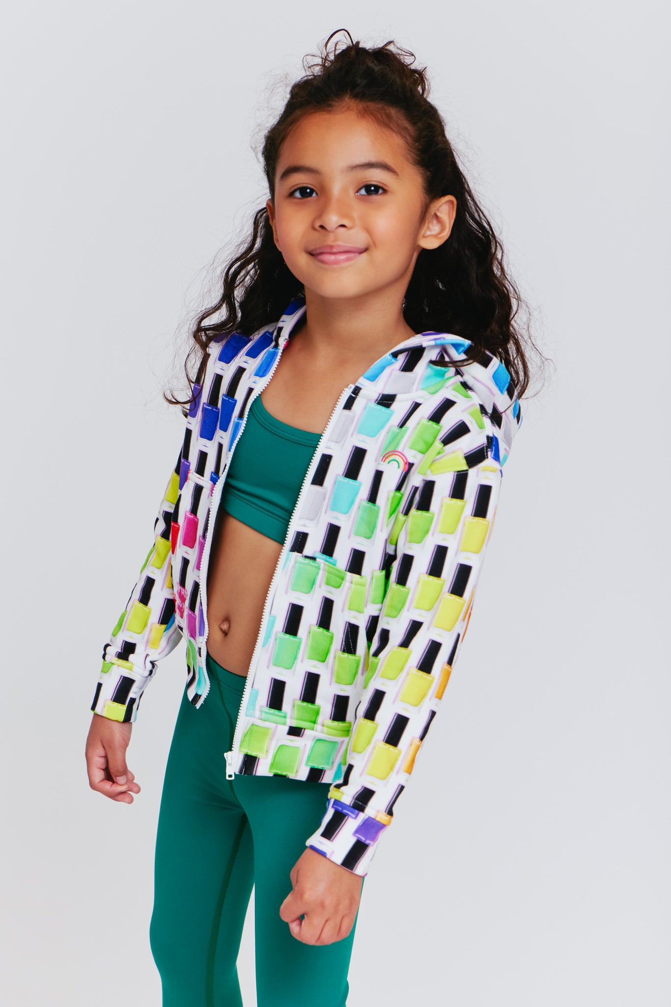 Girls Oversized Zip Hoodie in Rainbow Nail Polish Terez