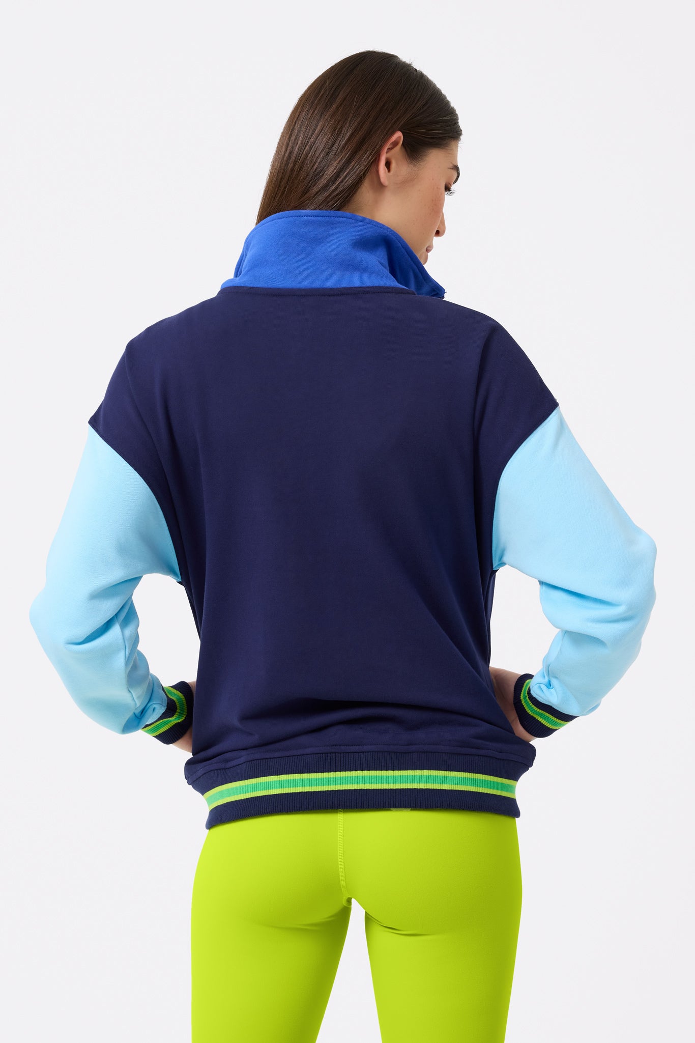 Colorblock Quarter Zip Sweatshirt in Navy, Electric Blue and Cotton Candy