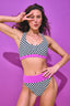 Rouched Sport Bikini Top in Racing Check and Bougainvillea