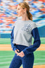 Yankees Colorblock Raw Hem Gems Cropped Crew in Navy