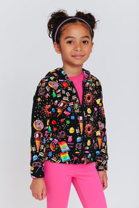 Kids Oversized Zip Hoodie in Candy Spill on Black