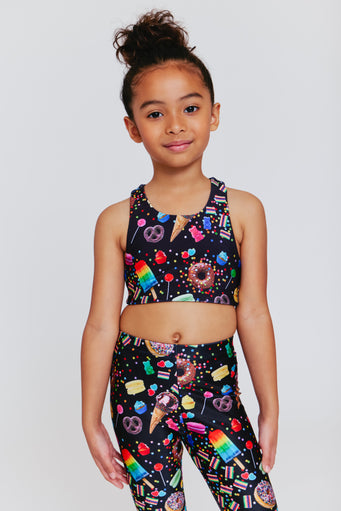 Girls Sports Bra in Black Candy Spill