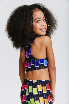 Kids Sports Bra in Black Rainbow Nail Polish