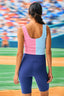 Cubs TLC Split Crop Top in Sky Blue Diagonal and Terez Pink