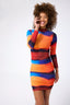 Printed Mesh Mock Neck Long Sleeve Dress in Soft Focus Earth