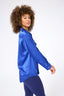 Colorblock Silk Button Down in Electric Blue and Navy