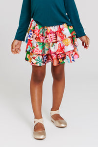 Kids Hi-Shine Tiered Skirt in Cookie Collage
