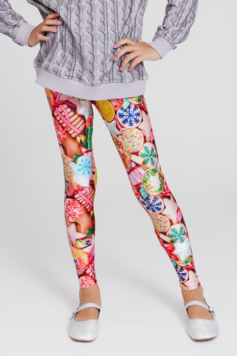 Girls Hi-Shine Leggings in Cookie Collage