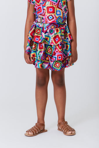 Girls Tiered Skirt in Granny Squares