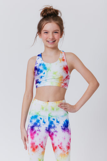 Girls Sports Bra in Rainbow Ice Dye