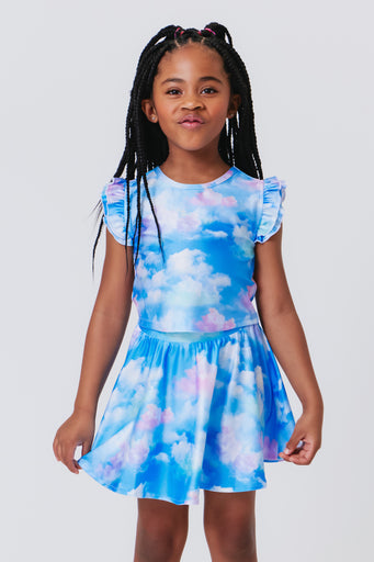 Girls Hi-Shine Ruffle Crop Top in Cotton Candy Clouds