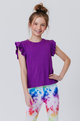 Girls Ruffle Sleeve Crop Tee in Grape Juice