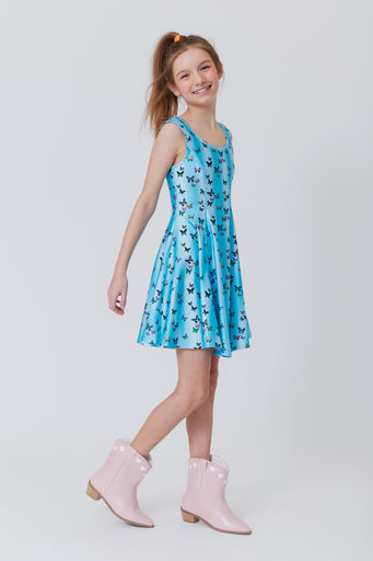 Girls Skater Dress in Butterfly Sky