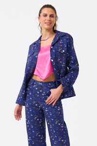 Twill Shirt Jacket in Midnight Butterflies