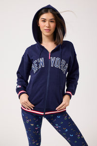 Yankees Gems Zip Up Hoodie in Navy