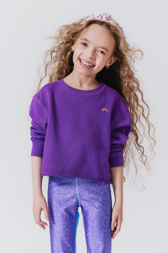 Girls Raw Hem Cropped Crew in Provence Lavender