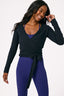 Rib Long Sleeve Wrap Top in Black