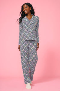 Pajama Set in Rainbow Stripe Houndstooth