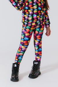 Girls Hi-Shine Leggings in Black Rainbow Macaroons