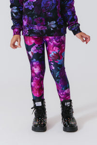 Girls Hi-Shine Leggings in Floral Noir