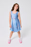 Girls Hi-Shine Skater Dress in Denim Paint Splatter