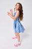 Girls Hi-Shine Skater Dress in Denim Paint Splatter