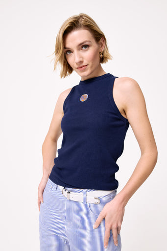 Knicks Rib Tank in Navy