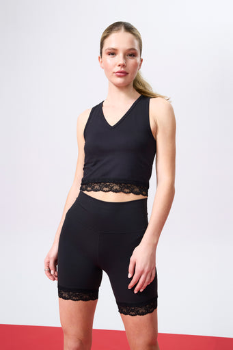 TLC Lace Trim Crop Top in Black