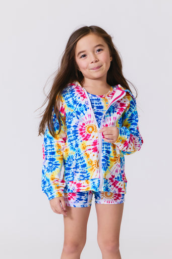 Girls Oversized Zip Hoodie in Starburst Tie Dye