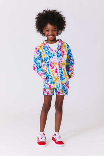 Girls Oversized Zip Hoodie in Starburst Tie Dye