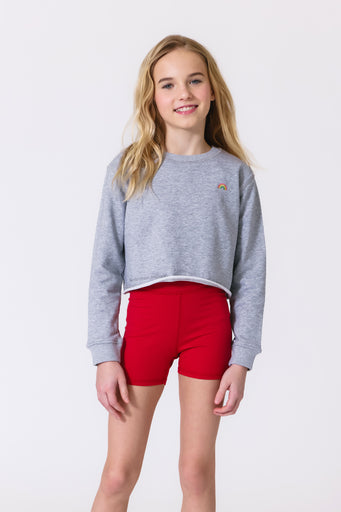 Girls Raw Hem Cropped Crew in Collegiate Gray