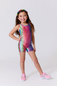 Girls Leotard in Rainbow Glitter Foil