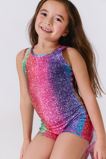 Girls Leotard in Rainbow Glitter Foil