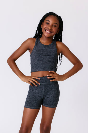 Girls TLC Crop Top in Dark Heathered Gray