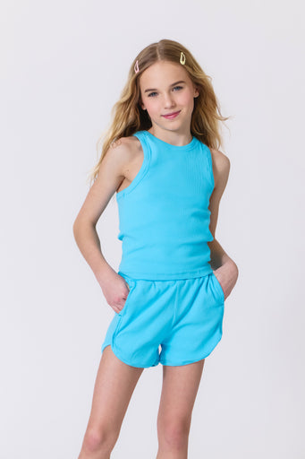 Girls Rib Tank in Cloud Blue