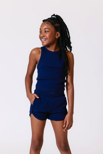 Girls Rib Tank in Navy