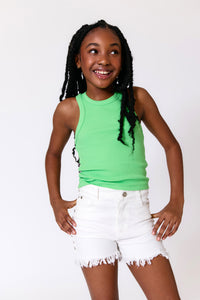 Girls Rib Tank in Tropic Green