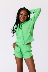 Girls Rib Hoodie in Tropic Green