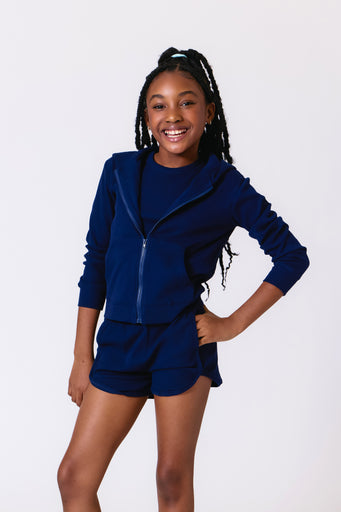 Girls Rib Hoodie in Navy