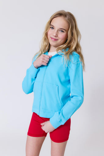 Girls Rib Hoodie in Cloud Blue