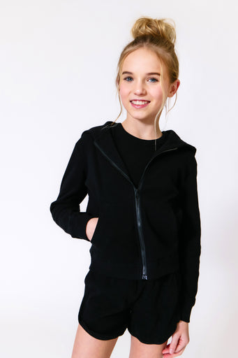 Girls Rib Hoodie in Black