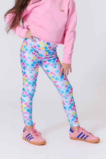 Girls Hi-Shine Leggings in Watercolor Mermaid