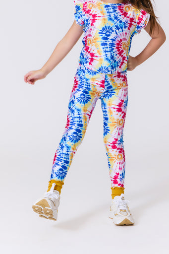 Girls Hi-Shine Leggings in Starburst Tie Dye