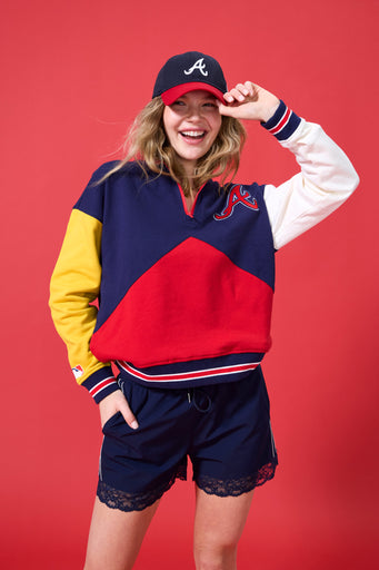 Braves Colorblock Quarter Zip Sweatshirt in Team Colors