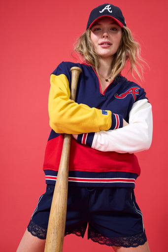 Braves Colorblock Quarter Zip Sweatshirt in Team Colors