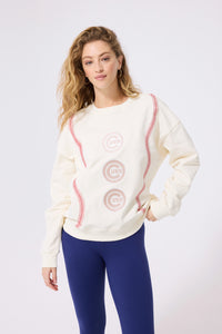 Cubs Multi Logo Baseball Stitch Crew in Sugar Swizzle Tonal