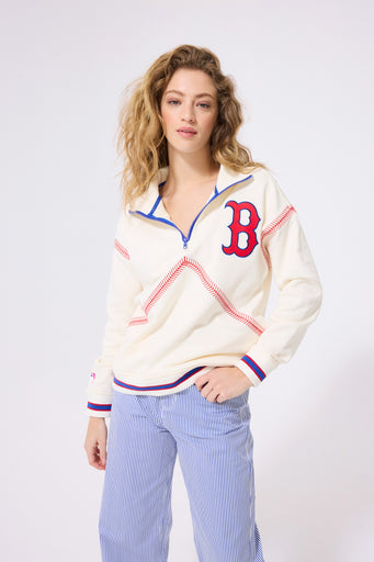 Red Sox Quarter Zip with Baseball Stitch