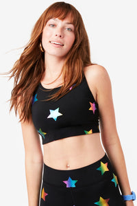 UpLift Sports Bra in Black Rainbow Star Foil