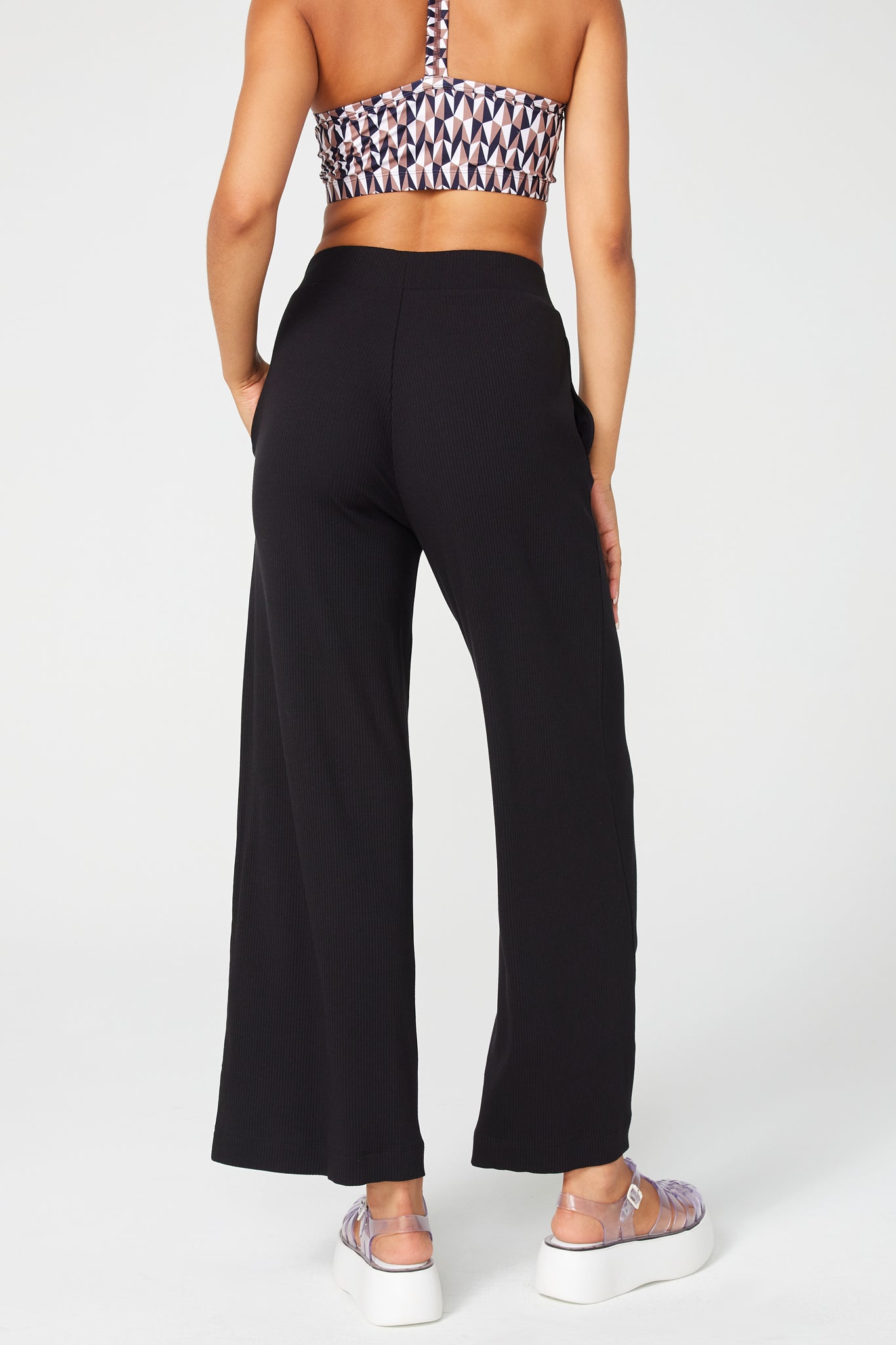 Rib Wide Leg Pant in Black