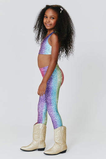 Girls Leggings in Rainbow Glitter Foil